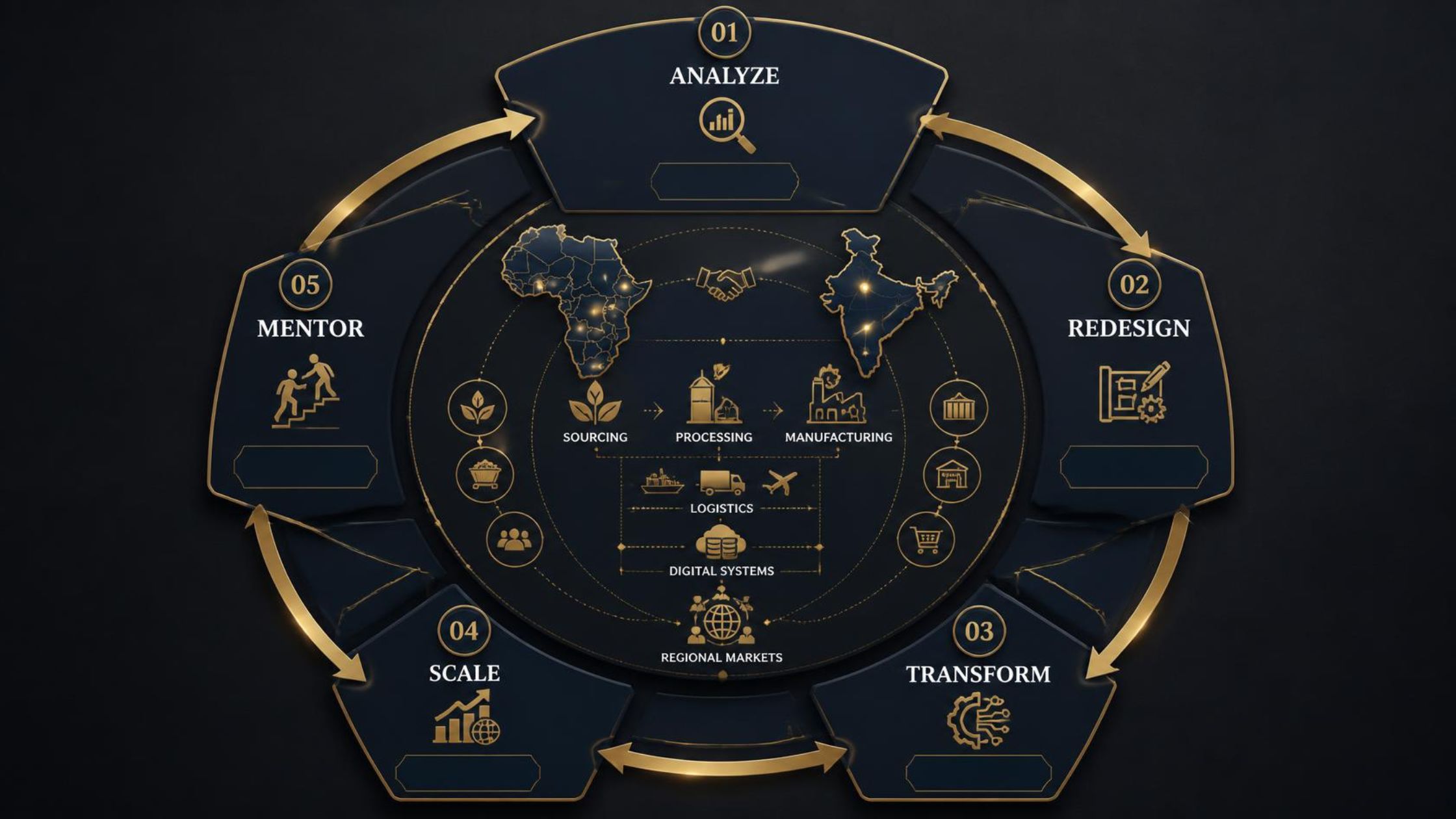 SmartFive transformation cycle applied to India–Africa supply-chain strategy, indo shinka advisory, smartfive, business transformation