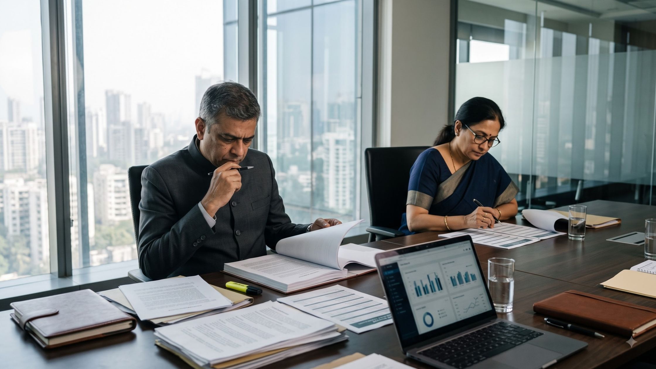 Payroll records and audit documents being reviewed for statutory compliance, indo shinka advisory, third-party payroll